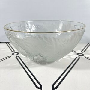 VTG KIG Indonesia Frosted Glass Leaf Grape Serving Bowl Gold Rim 11 Inch Round